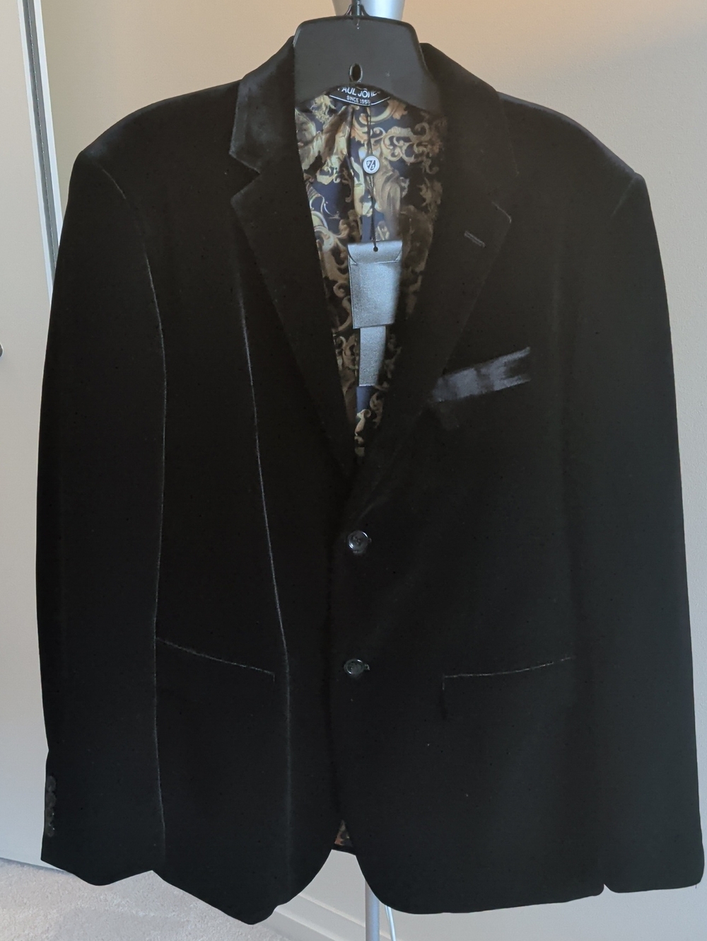 Paul Jones Black Velvet Blazer - Men's Two-Button Sport Coat
